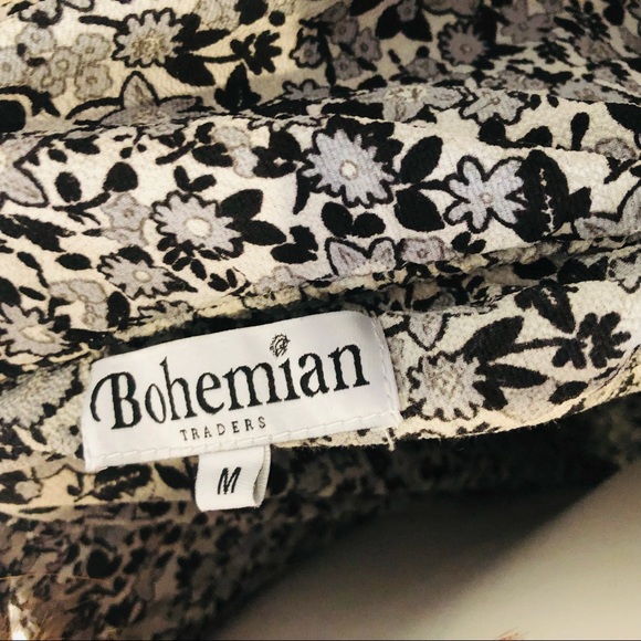 BOHEMIAN TRADERS Black & White Off Shoulder Top Tassel Ties & Ruffles - Picture 7 of 7